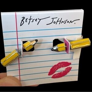 BETSEY JOHNSON Back to School Front & Back Screw-on Pencil Earrings NEW NWT